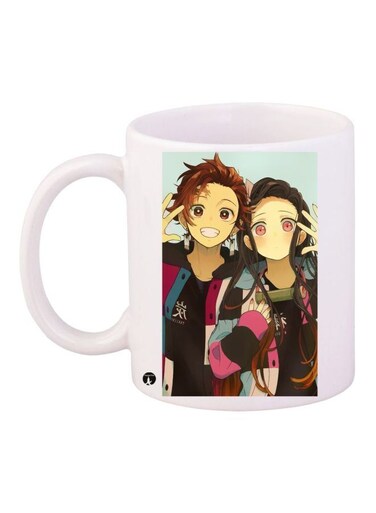 Anime Printed Coffee Mug White/Yellow/Brown 11ounce