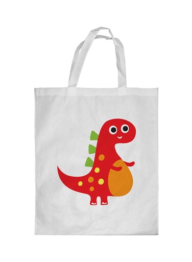 Cartoon Dinosaur Printed Shopping Bag White