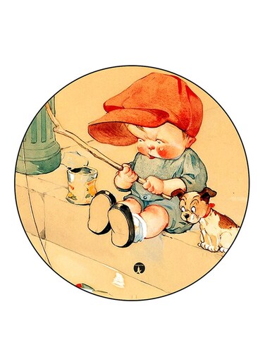 Vintage Art Printed Fridge Magnet Round Multicolour