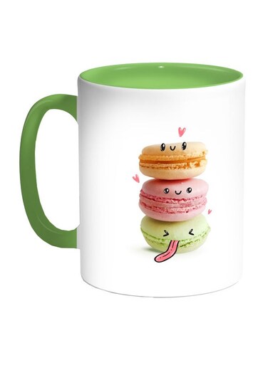 Food Time Printed Coffee Mug White/Green/Pink 11ounce