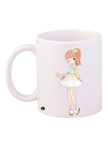 Cartoon Girl Printed Coffee Mug White/Brown/Beige