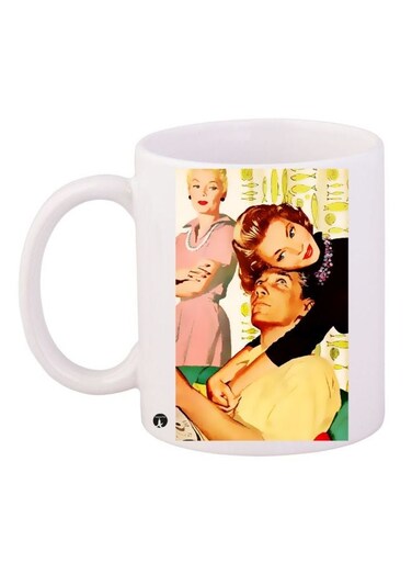Printed Ceramic Coffee Mug White/Yellow/Black 11ounce