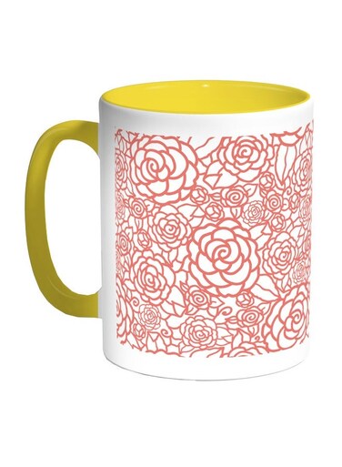 Flowers Motifs Printed Coffee Mug Red/White/Yellow 11ounce