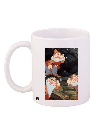 Cartoon Printed Ceramic Coffee Mug White/Black/Beige 11ounce