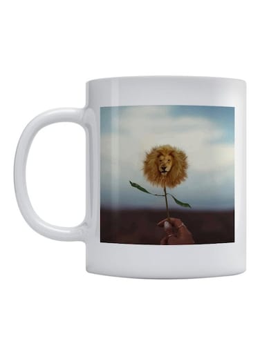 Lion Printed Coffee Mug White/Blue/Brown 350ml