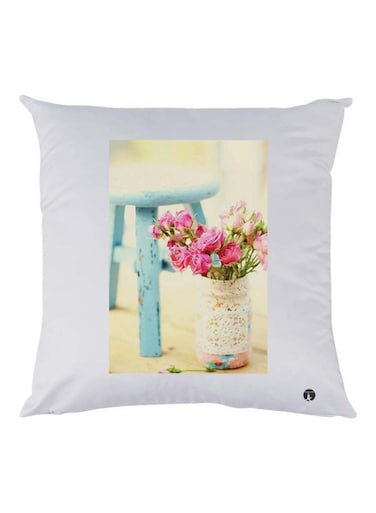 Flower Printed Cushion polyester White/Yellow/Pink 30x30cm