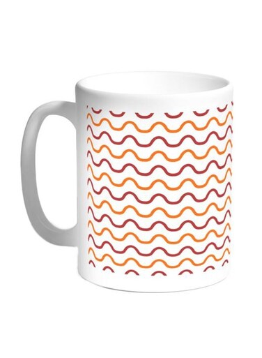 Corrugated Lines Printed Coffee Mug White/Orange/Pink 11ounce