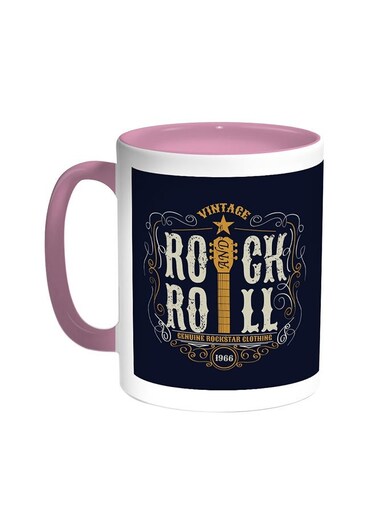 Rock And Roll Printed Coffee Mug Pink/White 11ounce