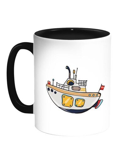 Warship Printed Coffee Mug White Black 11 ounce