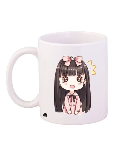 Anime Girl Printed Coffee Mug White/Pink/Black 11ounce