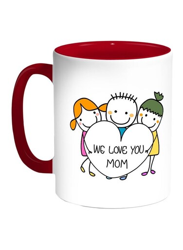 We Love You Mom Printed Coffee Mug Red/White/Green 11ounce