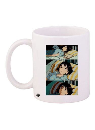 Cartoon Printed Coffee Mug White/Blue/Beige 11ounce
