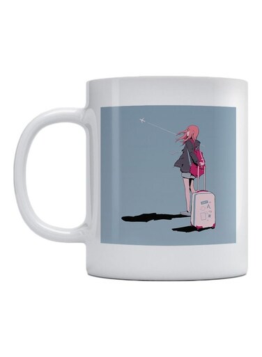 Anime Airplane Printed Ceramic Mug White/Blue/Pink