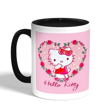 Hello Kitty Printed Coffee Mug, Black 11 Ounce