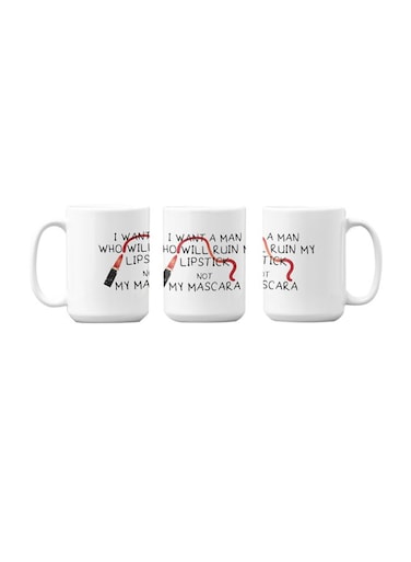 3-Piece Premium Printed Ceramic Coffee Mug White 350ml