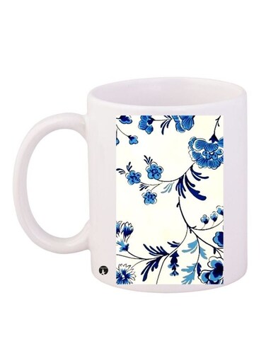 Floral Printed Coffee Mug White/Blue 11ounce