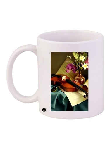 Violin Printed Coffee Mug White/Brown/Green