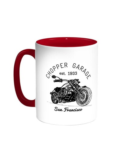 Motorcycle Printed Coffee Mug Red/White 11ounce