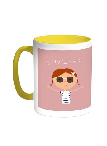 Summer Printed Coffee Mug Yellow/White 11ounce