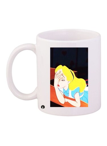 Cartoon Girl Printed Coffee Mug White/Yellow/Blue