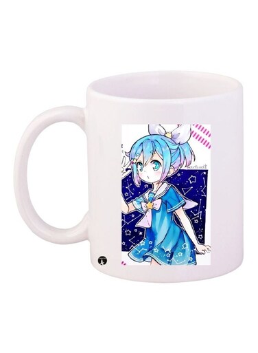 Anime Printed Coffee Mug White/Blue/Beige 11ounce