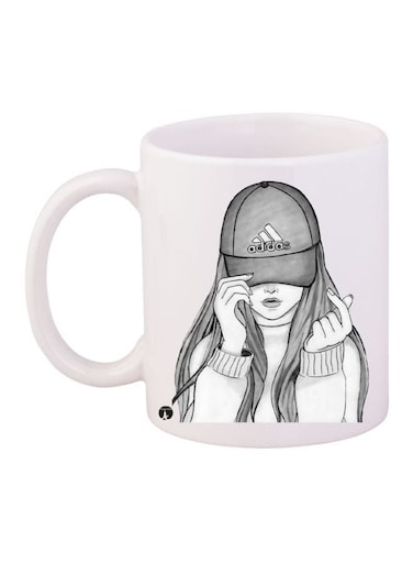 Girl Printed Coffee Mug White/Grey 11ounce
