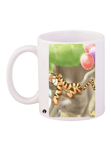 Tiger Printed Coffee Mug White/Brown/Green 11ounce