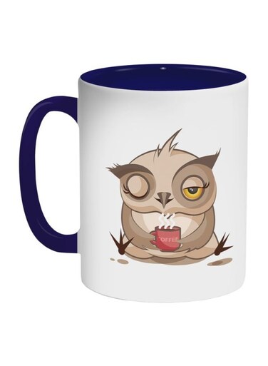 Owl Printed Coffee Mug Dark Blue/White/Beige 11ounce
