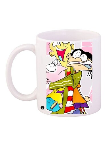 Cartoon Printed Coffee Mug White/Yellow/Pink 11ounce