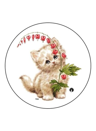 Cat Printed Fridge Magnet White/Beige/Green 5.5cm
