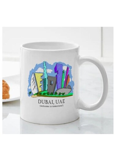 Dubai UAE Ceramic Coffee Mug 11oz - Creative Architectural Design, Reusable, Machine Washable, Multipurpose, No Electricity Needed - Ideal Gift for Middle East Enthusiasts