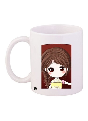 Cartoon Girl Printed Coffee Mug White/Brown/Yellow