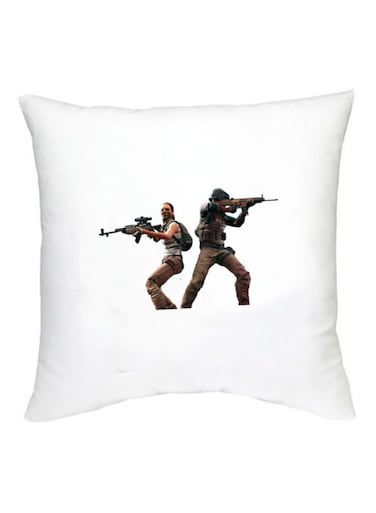 PUBG Character Printed Decorative Cushion White/Beige/Brown 16x16inch