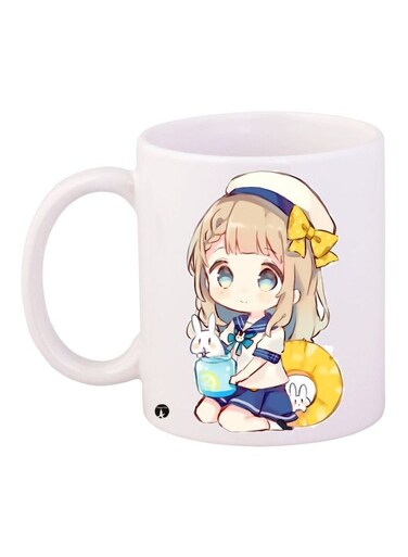 Cartoon Printed Coffee Mug White/Brown/Blue 11ounce