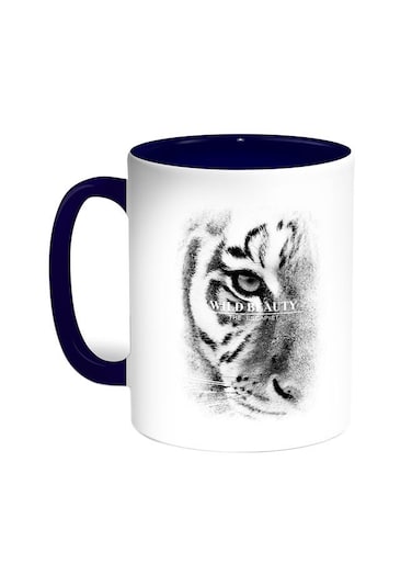 Face Of A Tiger Printed Coffee Mug Blue/White 11ounce