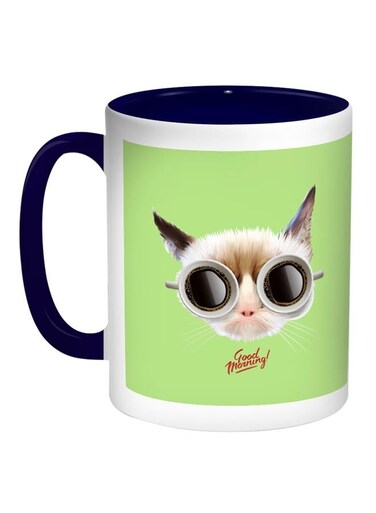Good Morning Printed Coffee Mug Green/Black/White 11ounce