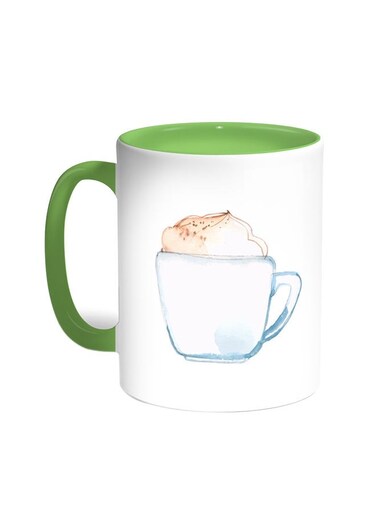 Cup Of Coffee In A Foam Printed Mug Green/White 11ounce