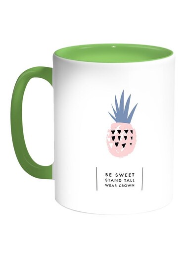 Be Sweet Stand Tall Wear Crown Printed Coffee Mug White/Green 11ounce