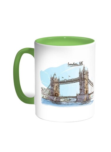 Bridge Of London Printed Coffee Mug Green/White 11ounce