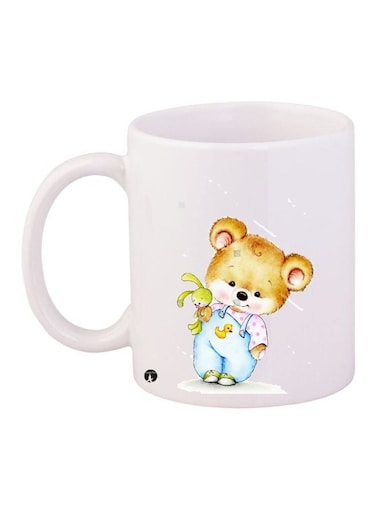 Teddy Bear Printed Coffee Mug White/Yellow/Blue 11ounce