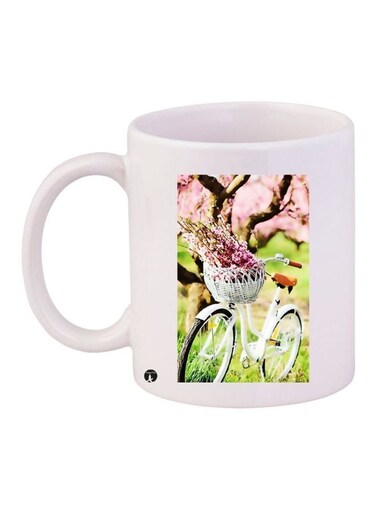 Flowers Printed Coffee Mug White/Pink/Green 11ounce
