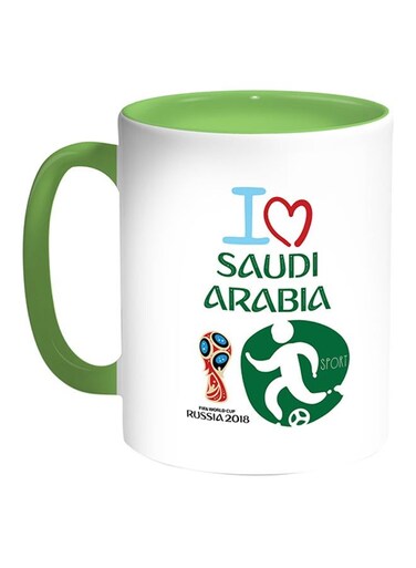 FIFA World Cup 2018 I Love Saudi Arabia Printed Coffee Mug White Green