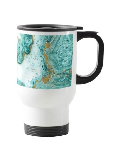 Printed Stainless Steel Travel Mug White/Blue 13centimeter