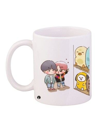 Cartoon Characters Printed Coffee Mug White/Pink/Grey