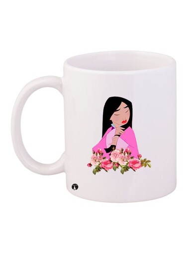Cartoon Girl Printed Coffee Mug White/Pink/Black