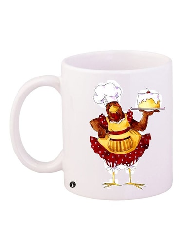 Hen Printed Coffee Mug White/Brown/Yellow