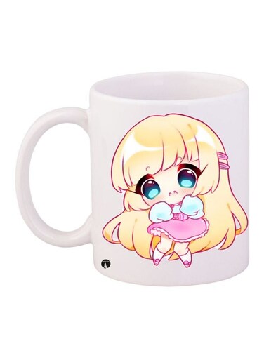 Cartoon Girl Printed Coffee Mug White/Pink/Yellow