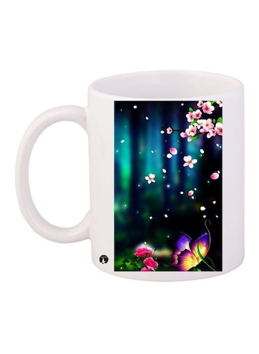 Floral Printed Coffee Mug White/Black/Pink 11ounce
