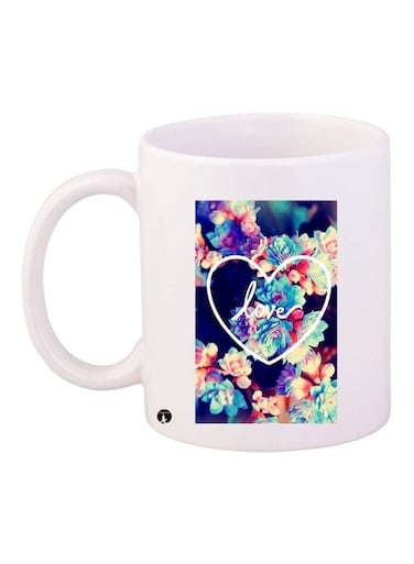 Floral Love Printed Coffee Mug White/Blue/Pink 11ounce