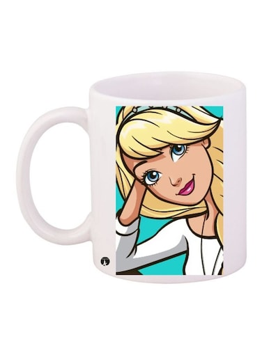 Cartoon Girl Printed Coffee Mug White/Beige/Blue
